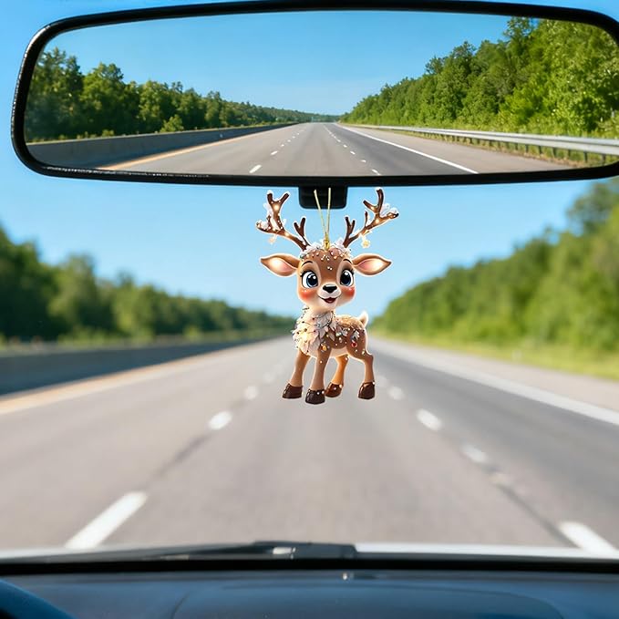 2 PCS Cute Elk Acrylic Christmas Hanging Ornaments - Transparent Flat Pendant with Hanging Ropes for Christmas Tree, Car Rearview Mirror, Home Indoor Outdoor Party Decor