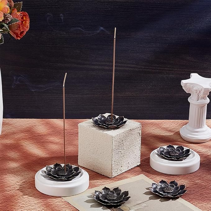 WADORN 32Pcs Lotus Incense Holder, 2 Colors Alloy Incense Burner with 6 Holes Cone Burner Ash Catcher with Incense Stick Tray for Home Fragrance Yoga Sauna Meditation SPA Bedroom Decor