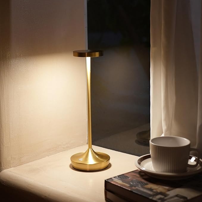 2 Pack Led Cordless Rechargeable Waterproof Table Lamp(Battery Operated Touch Light 3 Color Dimming Portable Night Lamp IP54 Waterproof Suitable For Indoor Outdoor Patio Restaurant Dining Home)Gold
