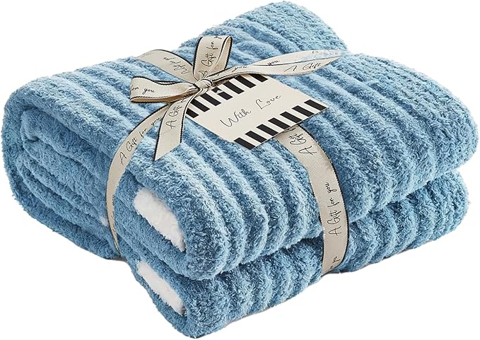 WRENSONGE Striped Throw Blanket, Blue Soft Cozy Fluffy Warm Hand Made Throw Blankets for Couch, Sofa, Chair, Bed, Camping, Picnic, Travel Lightweight Bed Blanket - 50"*60"