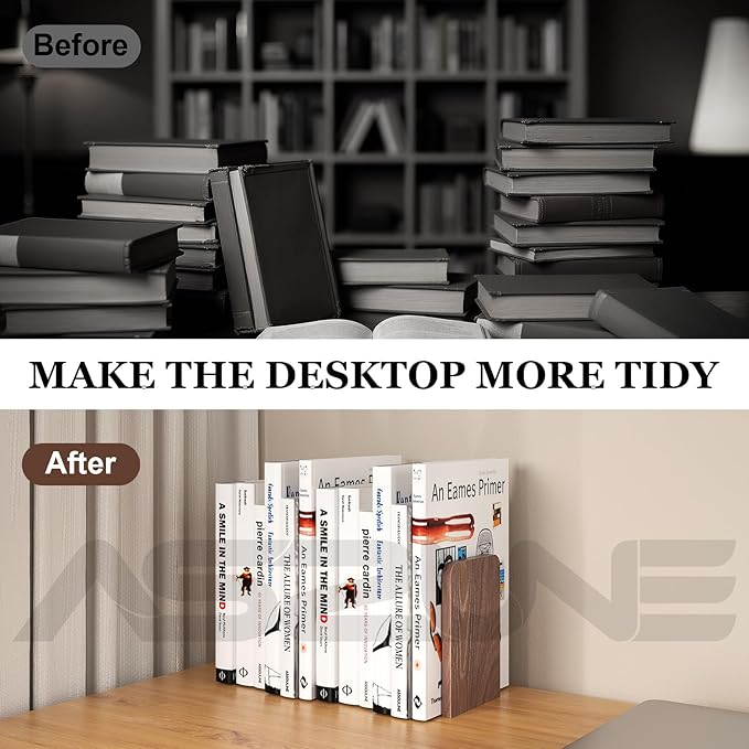 Book Ends,2Pairs Bookends Square Heavy Duty Wooden Bookend