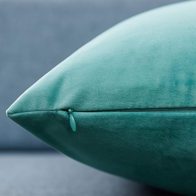 JUSPURBET Throw Pillow Covers Set of 2 Decorative 26x26 Velvet Pillow Covers for Couch Sofa Bed Soft Cushion Covers Cases with Invisible Zipper for Living Room Home Decor,Teal Green