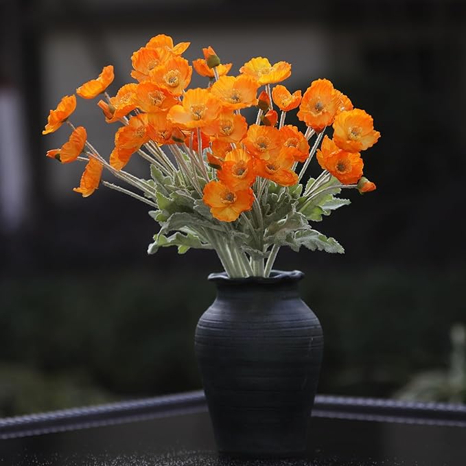 12PCS Orange Poppy Flowers Artificial 23" Real Touch Stems Faux Poppies Silk Flowers for Home Decor Indoor (Orange)