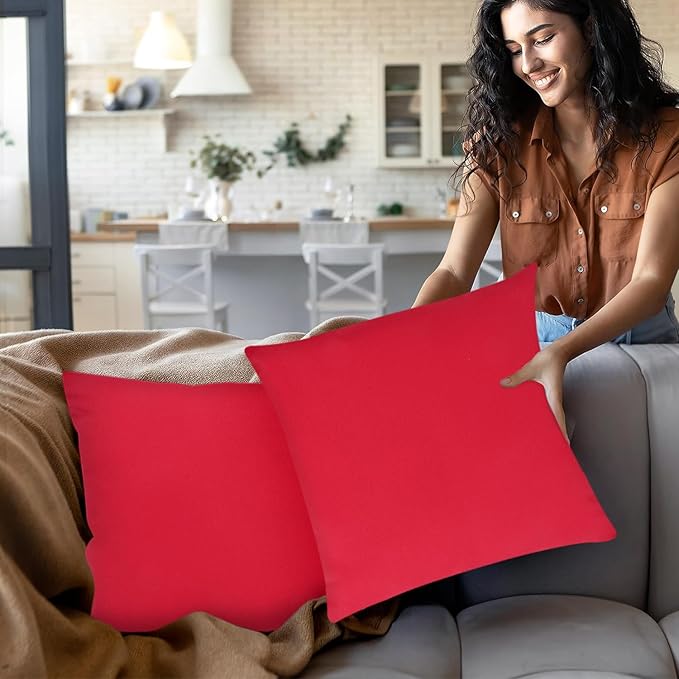 Covers & All Premium Square Throw Pillow Inserts with Covers Set of 4, 18 x 18 Inches Red, Decorative Cushions for Couch Sofa Home Decor Office Travel UV Resistant Waterproof Soft Cushions Pillows