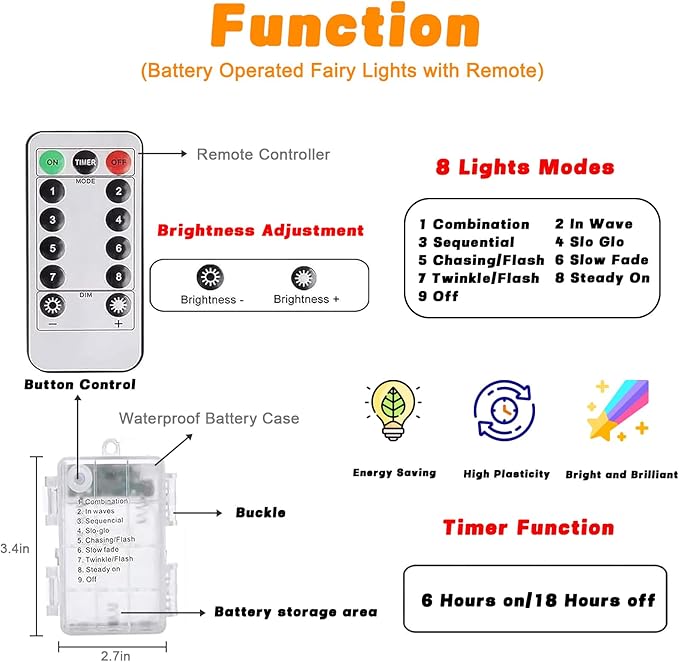 2 Pack 200LED Christmas Battery Operated Fairy Lights with Remote, 8 Modes String Lights with Timer, Dimmable, Memory Function, Waterproof Twinkle Lights for Outdoor Indoor Christmas Decor(Cool White)