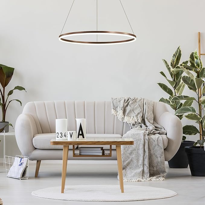 LightInTheBox Modern LED Ring Chandelier, 31.5" Halo Pendant Light Fixture Circle Minimalist Dimmable Hanging Light Metal Acrylic for Living Room Dinning Room Bedroom (Coffee)