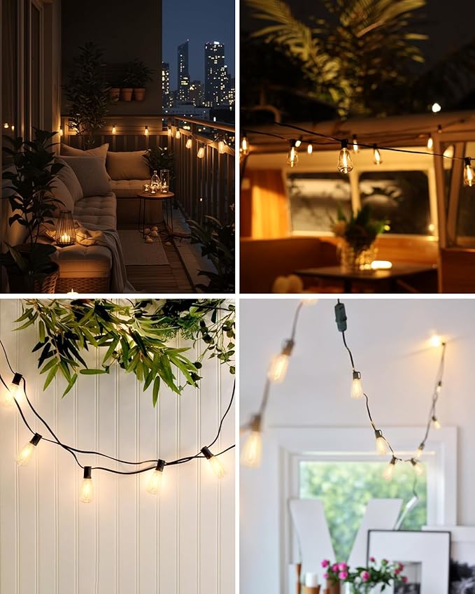 BRIMAX 10FT Outdoor String Lights with 10 Bulbs,ST38 1W Plastic LED Edison Bulbs, Shatterproof, Waterproof String Lights, Perfect for Bistro, Pergola, Backyard and Garden