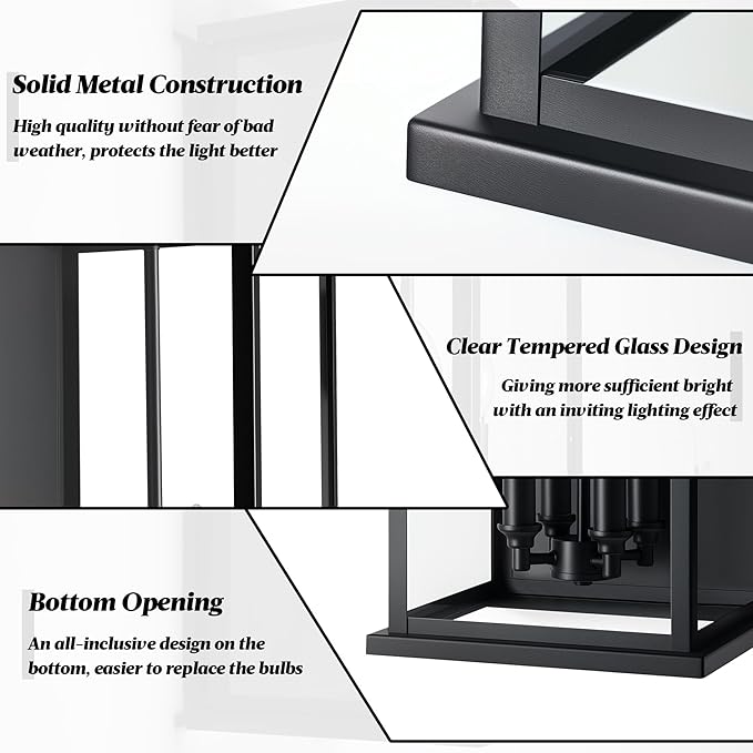 Extra Large Black Outdoor Light Fixtures Wall Mount,Modern Outdoor Wall Lantern,Exterior Porch Garage Light, Outside Sconce for House,Entryway with Thick Glass Shades & E12 Base
