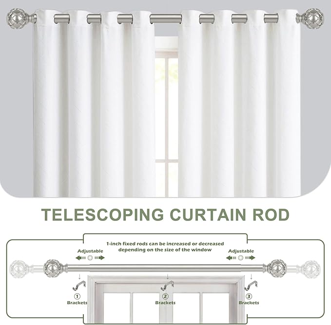Silver Curtain Rods for Windows 2 Pack:Farmhouse Boho Decorative Curtain Rod for Bedroom Living Room,Heavy Duty Adjustable Rustic Drapery Rods with Vintage Coastal Finials,Antique Silver 36-88"