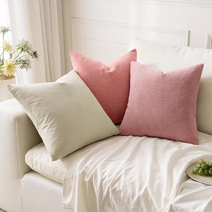 MIULEE Cream Red Couch Pillow Covers 20x20 Inch, Set of 2 Soft Chenille Decorative Square Throw Pillow Covers Farmhouse for Sofa Living Room Bed