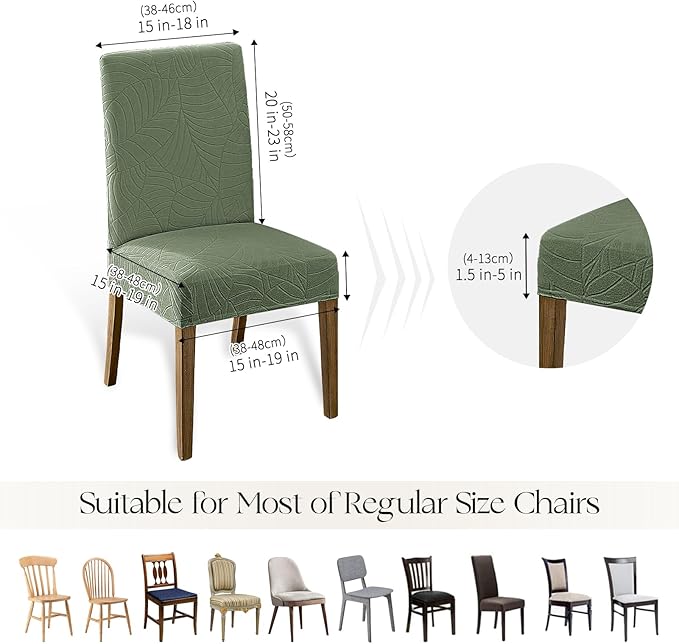 MOSAYT 100% Waterproof Dining Room Chair Covers Set of 6, Super Fit Stretch Jacquard Parson Chairs Slipcovers Removable Washable Chair Seat Protectors for Home, Kitchen, Banquet (Green - XL)