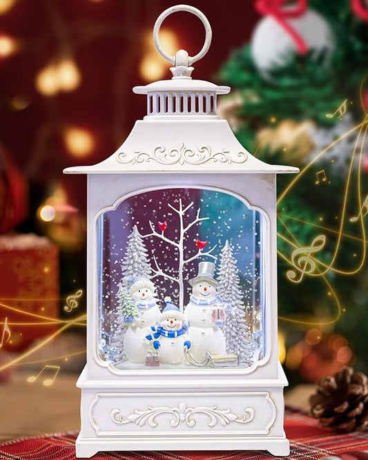 Large Christmas Snowman Snow Globe Light up Lantern with 8 Songs, 9.84" White Christmas Snow Globes for Kids Adults, 6H Timer & Dual Power, Snowglobes Christmas Decorations Indoor Silver Blue Snowman