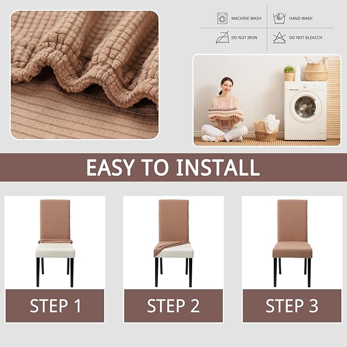 Chair Covers for Dining Room Set of 4, Washable Parson Chairs Slipcover Kitchen Seat Protector for Home, Party, Hotel, Banquet (Taupe)