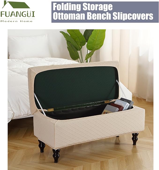 FUANGUI Ottoman Cover Stretch Storage Ottoman Bench Slipcover Printed Folding Storage Bench Ottoman Cover Footrest Stool Slipcover Footstool Protector Cover with Elastic Bottom,Medium