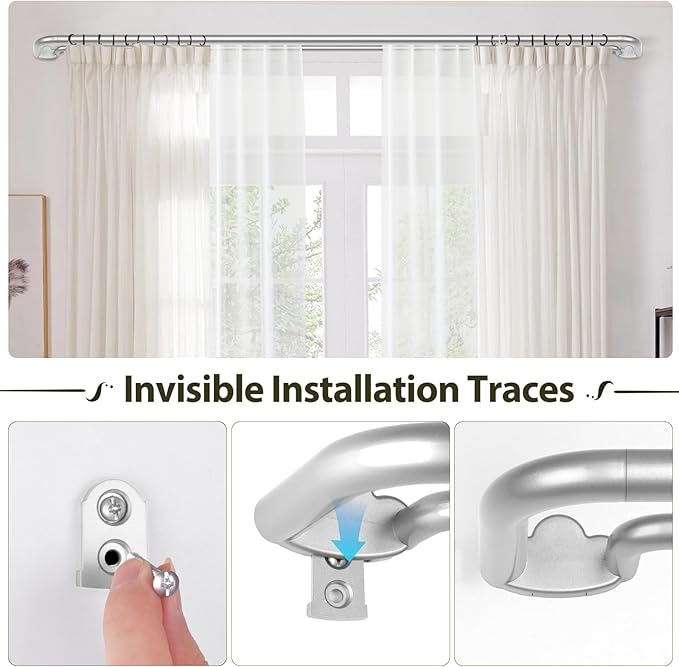 Double Curtain Rods 2 Pack 48 to 84 Inches, HOTOZON Blackout Double Curtain Rods for Windows 36 to 80 Inches (3-6.6 ft), 6/8 Inches Wrap Around Room Darkening Telescoping Drapery Rod, Silver