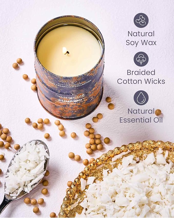 M&SENSE Pumpkin Scented Candles Christmas Decor, Natural Non Toxic, Aromatherapy Candle for Stress Relief Meditation Relaxing, Housewarming Gifts for Women Men, 11.3oz 70 Hour