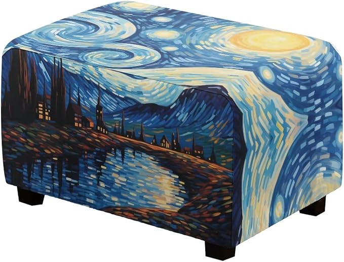 Starry Night Ottoman Slipcover Non-Llip Rectangle Chair Cover with Elastic Bottom Removable Washable Foot Stool Covers for Ottoman Country Home Accessories Decoration
