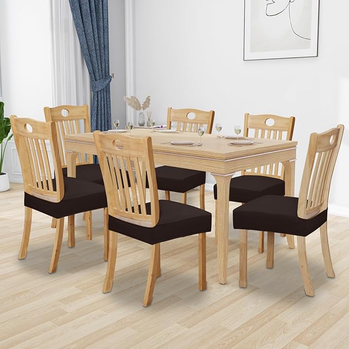 Easy-Going 100% Waterproof Seat Covers for Dining Room Chairs Set of 6, Stretch Chair Seat Slipcovers Protector Removable and Washable Kitchen Dining Chair Covers, Chocolate