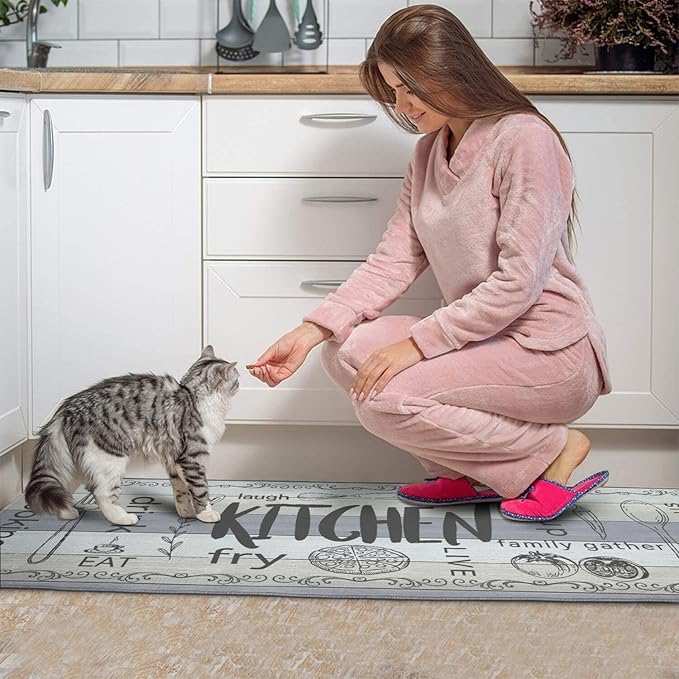 Kitchen Rugs Sets of 2 - Non Slip Washable Microfiber Kitchen Rug, Farmhouse Country Kitchens Rugs and Mats for Decor, Sink, Stove, Laundry, Machine Washable,（17"x 48"+17"x 24"）