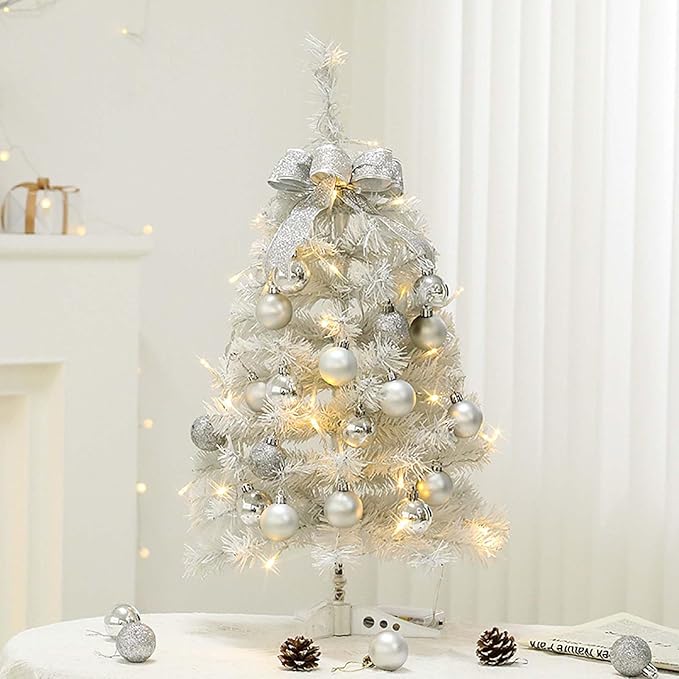 24 Count Small Silver Ornaments for Mini Christmas Tree, Small Shatterproof Christmas Tree Ornaments Balls Party Decorations, 1.2 Inch