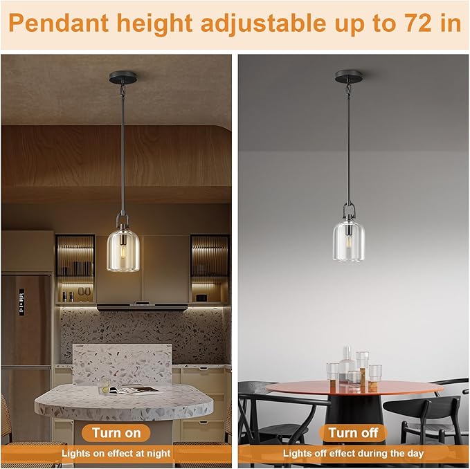Black Pendant Light Fixtures, Modern Pendant Lights, Indoor Pendant Light for Kitchen Island Dining Room Living Room Bedroom Bathroom, E12 Bulb Included, 2PCS