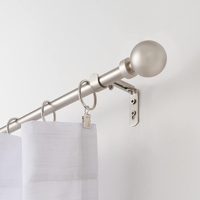 MODE Simplicity Collection 5/8" Diameter Curtain Rod Set with Modern Ball Curtain Rod Finials and Steel Wall Mounted Adjustable Curtain Rod, Fits 36” to 72” Windows, Nickel