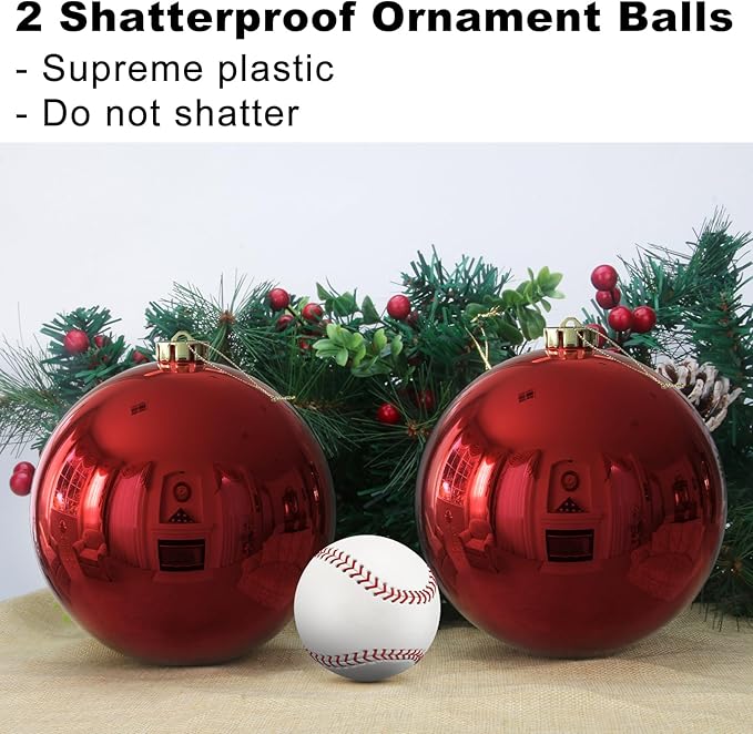 Rose Red 6.0" Extra Large Christmas Balls - Christmas Tree Decorations Hanging Ornaments Shatterproof Shiny Balls for Birthday Holiday Wedding Decorations Set of 2pcs