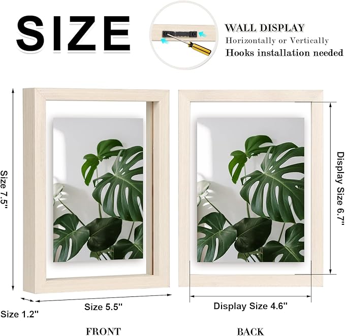 Egofine 5x7 Floating Frames Set of 2, Double Plexiglass Picture Frame, Made of Solid Wood Display Any Size Photo up to 5x7, Wall Mount or Tabletop Standing, Beige
