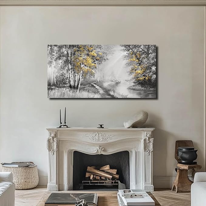 SOUGUAN Misty Forest Wall Art/Living Room Wall Decorations/Black Art 24 x 48 Inch/Plant Oil Painting for Bedroom Kitchen Office Home Decor