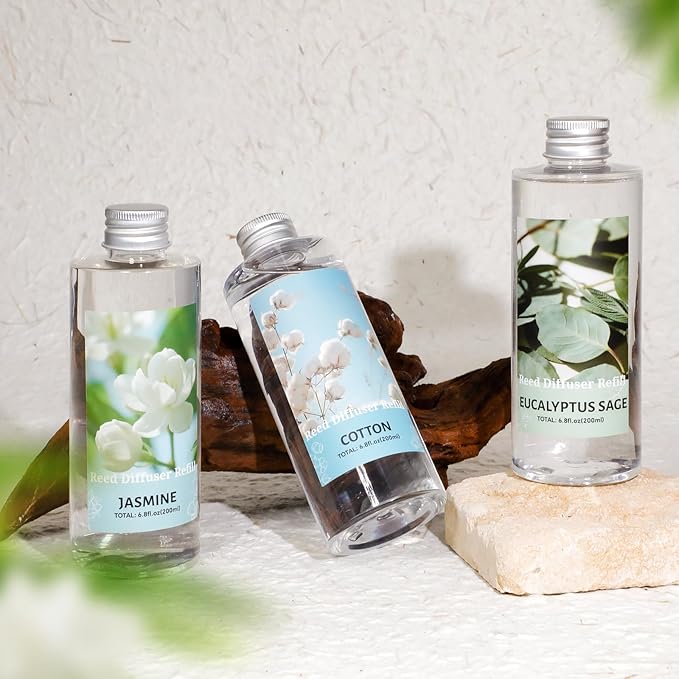 SCENTORINI Reed Diffuser Oil Refill, Jasmine Diffuser Oil 6.76 Fl Oz, Natural Scented Essential Oil Refill Long Lasting Home Fragrance for Room Spa Aromatherapy Bathroom Home Decor