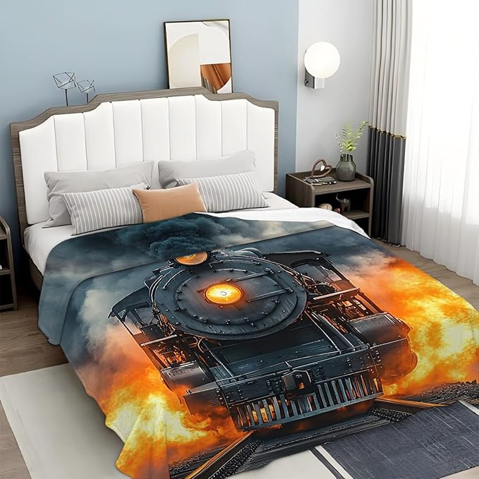 Tijuboni Steam Train Throw Blanket Locomotive Gifts for Boys Girls Men Women Kids Adults Soft Flannel Fleece Blanket for Couch Sofa Bed Home Decor 50"x60"