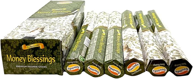 Govinda Premium Incense - 120 Masala Coated Incense Sticks, Money Blessings