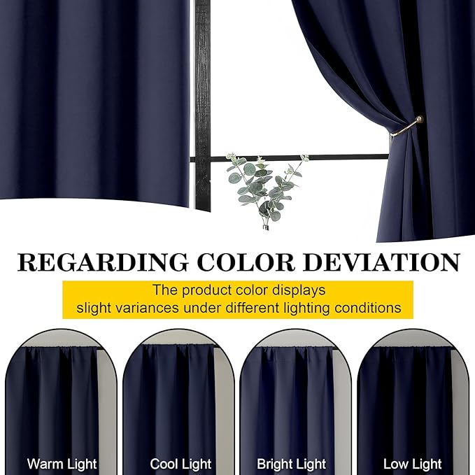 Navy Blue Blackout Curtains 84 Inches Long 2 Panels Set, Soft Solid Thermal Insulated Room Darkening Curtains for Bedroom Living Room, Rod Pocket Drape, Navy Blue, Each 40" Wx84 L