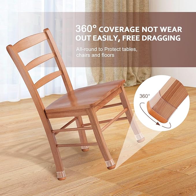 Chair Leg Floor Protectors Chair Leg Protectors for Hardwood Floors Silicone Caps Felt Strengthen Bottom Protection Anti-Scratch Reduce Noise 32 Pack Clear Square XL Fit:1-1/2" to 1-3/4" (38-44mm)
