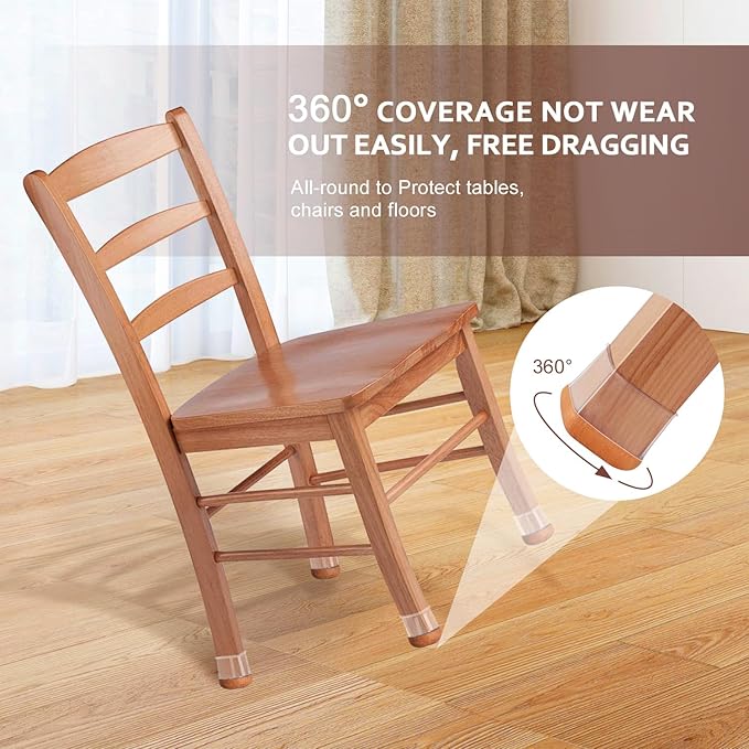 Chair Leg Floor Protectors Square Chair Leg Protectors for Hardwood Floors Silicone Caps Felt Strengthen Bottom Protection Anti-Scratch Reduce Noise 16 Pack Clear Square M Fit:13/16" to 1" (20-26mm)