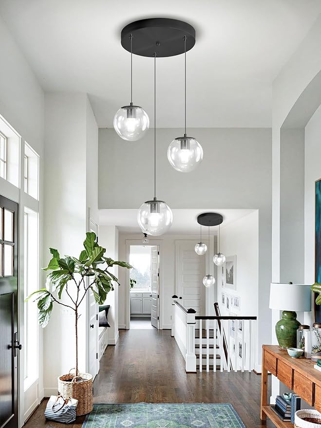 3-Light Small Chandelier LED Modern Glass Globe Pendant Light Chandeliers for Entryway Lighting Fixture Bedroom and Dining Room