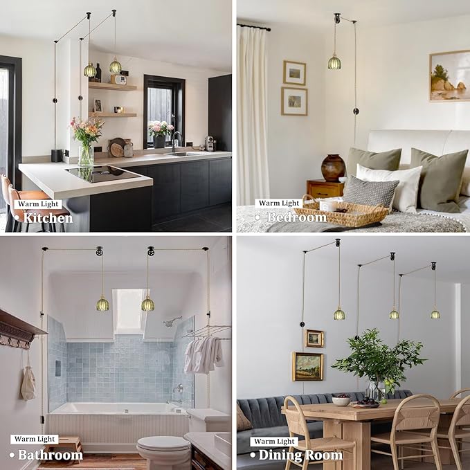 Plug in Pendant Light Hanging Light Fixture Corded On/Off Switch Brass Pendant Light with Green Tulip Glass Lampshade for Bedroom Living Room Kitchen Island