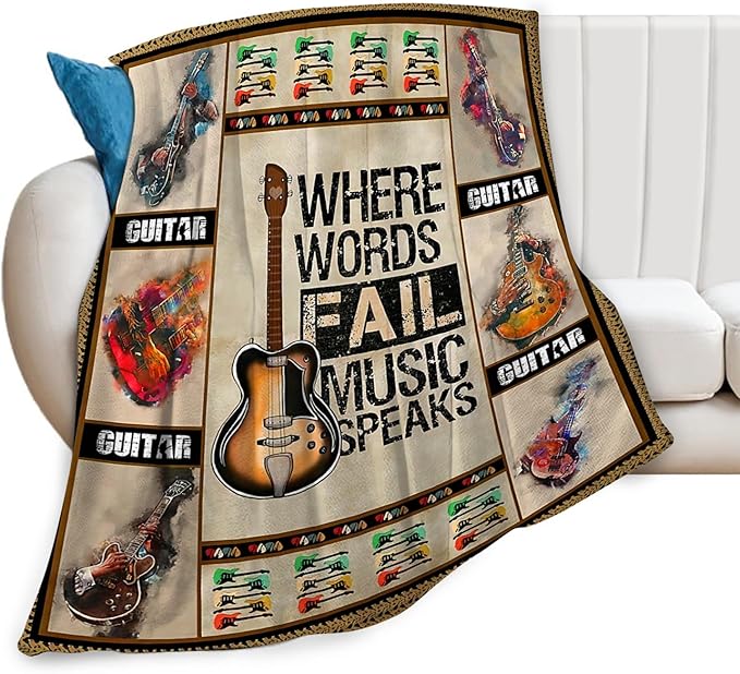 Tijuboni Guitar Music Throw Blanket Guitar Gifts for Girls Boys Women Men Kids Adults Soft Flannel Fleece Blanket for Couch Sofa Bed Home Decor 60"x80"