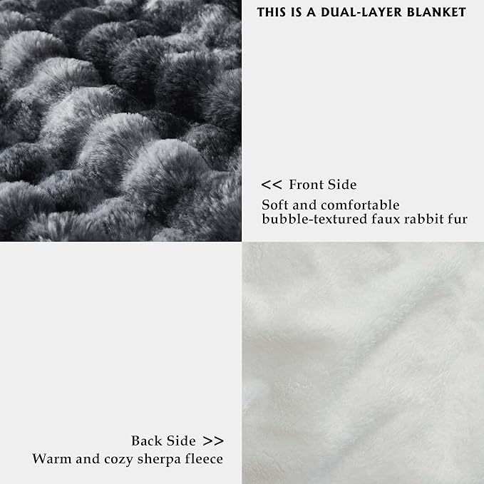 60x80 Inches Ultra-Soft Fuzzy Faux Fur Plush Twin Size Blanket - Thick, Warm Sherpa for Couch, Sofa, Bedroom, Camping - Decorative Blanket for Cozy Warmth, Bubble Black Tie Dye