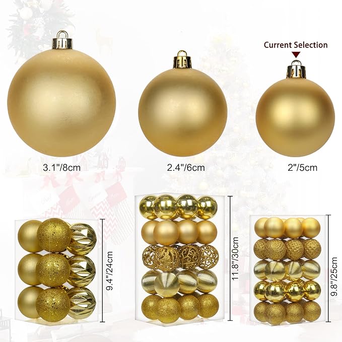 30PCS 2" Christmas Ball Ornaments Shatterproof Gold Christmas Tree Decorations Xmas Tree Balls Halloween Ornaments Décor