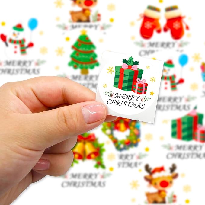 Christmas Sticker Roll - 500 Pieces 2.5x2.5cm Water Resistant Holiday Stickers, Easy Peel and Stick Decals | Handicrafts Envelopes Cards Bread Bags Wall Decor DIY Party Greetings Kids Adults