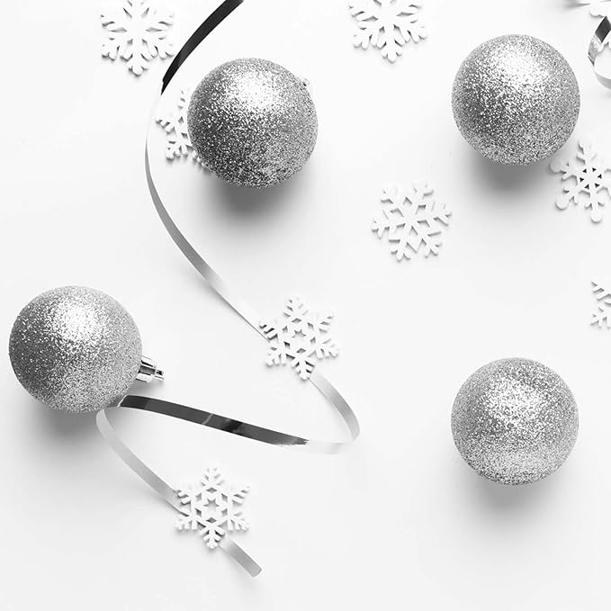 24 Count Small Silver Ornaments for Mini Christmas Tree, Small Shatterproof Christmas Tree Ornaments Balls Party Decorations, 1.6 inch