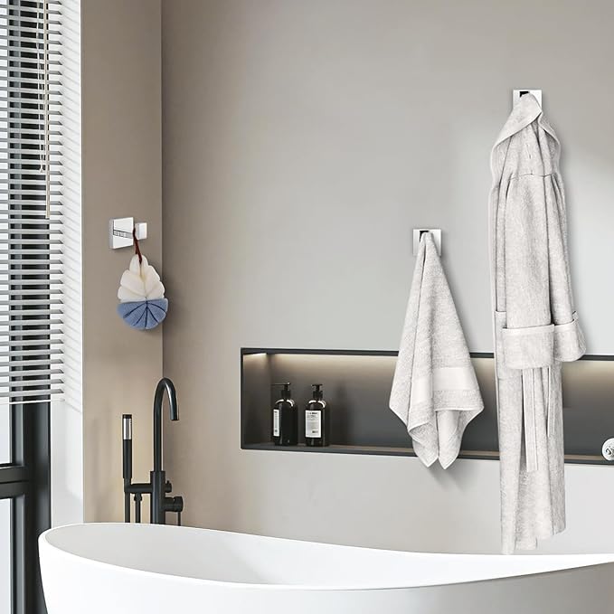 Chrome Polished Towel Hooks for Bathrooms, Heavy Duty Wall Mounted Stainless Steel Modern Hook, 4 Pack – Ideal for Hanging Towels, Robes, Coats, in Kitchen, Bedroom, Bathroom, or Hotel