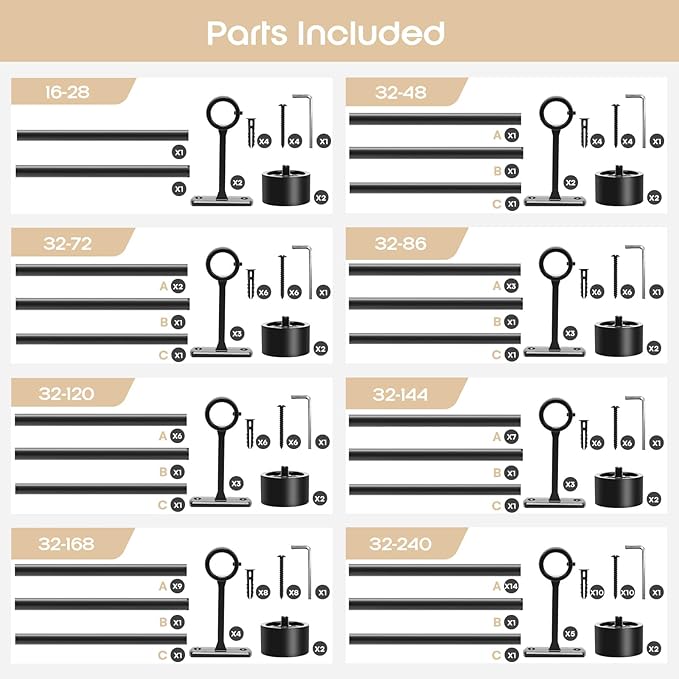 Matte Black Curtain Rods for Windows 32-240 Inches (2.5-20 Ft) Adjustable Heavy Duty Drapery Rod - 1 Inch Diameter Extra Long Black Steel Curtain Rods