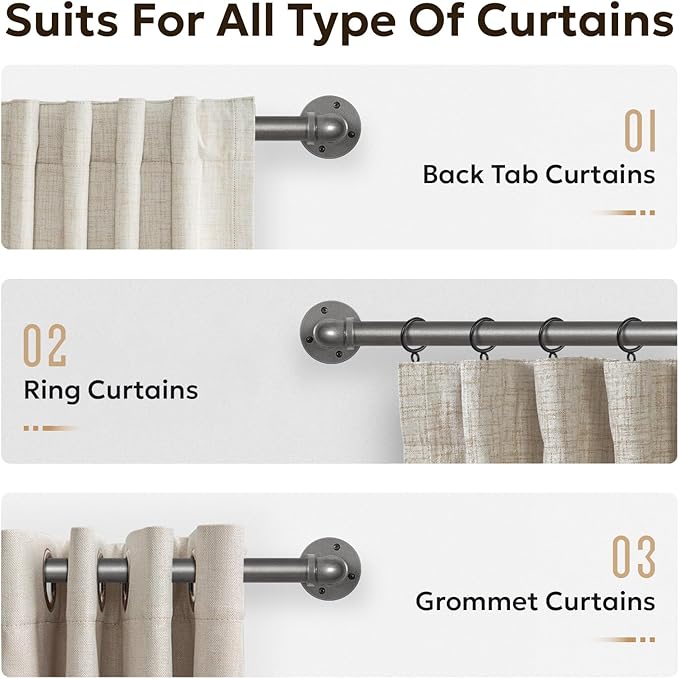 Zeerobee Curtain Rods for Windows 48 to 84, 1 Inch Industrial Wrap Around Curtain Rod, Indoor/Outdoor Room Divider Adjustable Drapery Pole, 48"-86", Grey