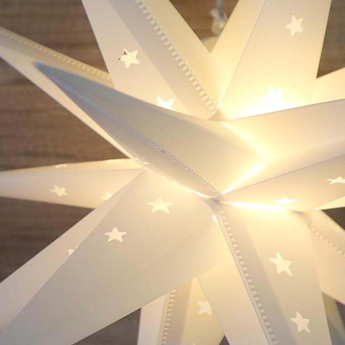 FUCHSUN 14" LED Moravian Star Light, Outdoor Hanging Stars Lights 3D Christmas Tree Topper Star for Ceiling Balcony Xmas Party Porch Room Wedding Ballroom Holiday Decoration, Battery Powered & Timer