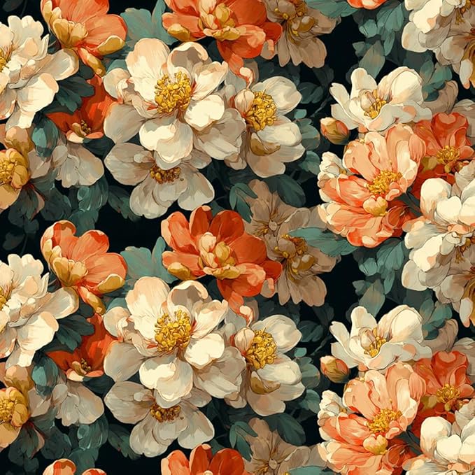 Removable Peel and Stick Wall Stickers 39.37x15.75 Inch Oversized Vintage Floral Cream Orange Blossoms Elegant Modern Style for Bedroom Living Room Studio Decor