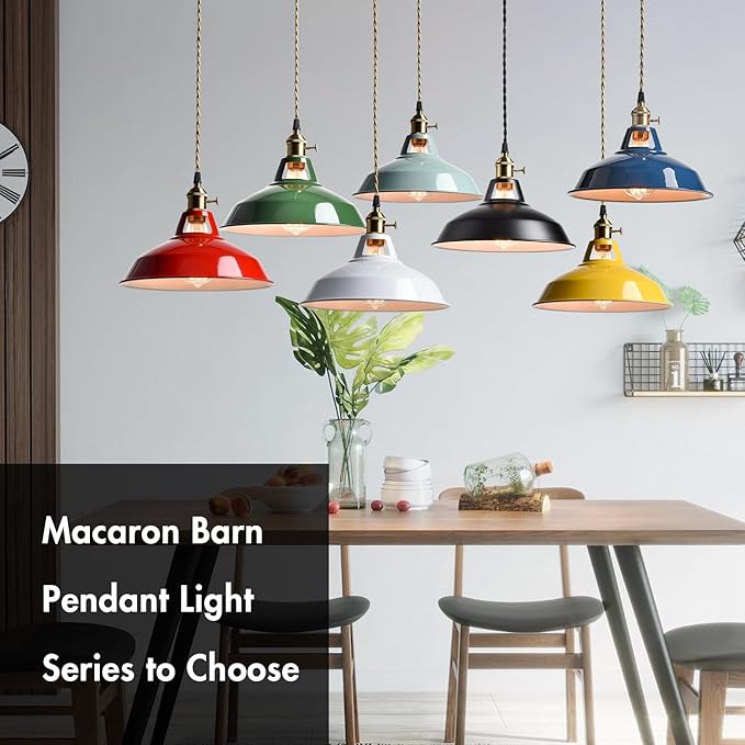 CLAXY Macaron Green Pendant Lights Metal Barn Kitchen Island Pendant Light Fixture Adjustable Hanging Ceiling Light for Dining Foyer Loft Bar Coffee Restaurant