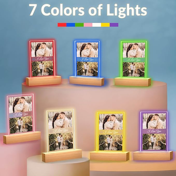 Personalized Anniversary Couple Gifts for Women & Men, Custom Picture Frames, Customized Photo Frame with Night Light, Personalized Photo Frame, Christmas Birthday Gifts for Her & Him
