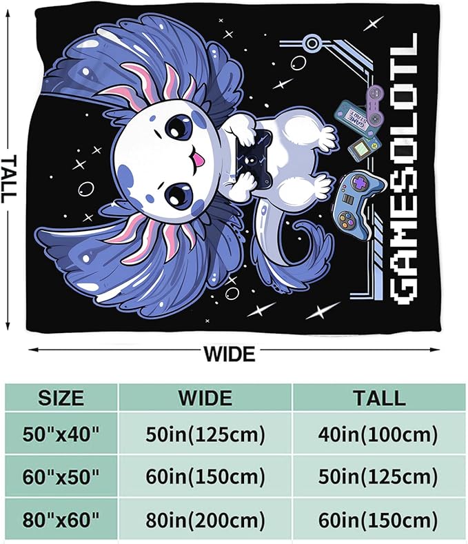 Tijuboni Axolotl Gaming Throw Blanket Game Gifts for Girls Boys Women Men Kids Adults Soft Flannel Fleece Blanket for Couch Sofa Bed Home Decor 50"x60"